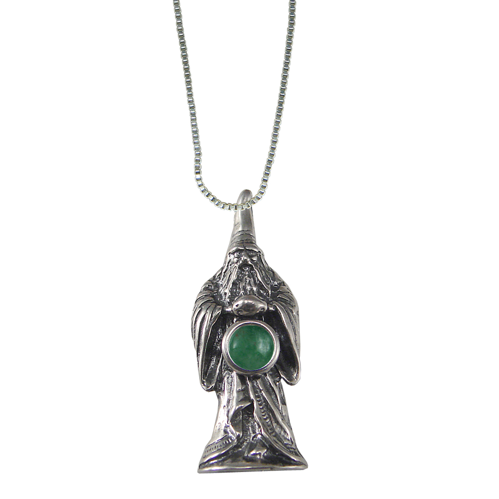 Sterling Silver Wizard of Olde Pendant With Jade Magic Orb